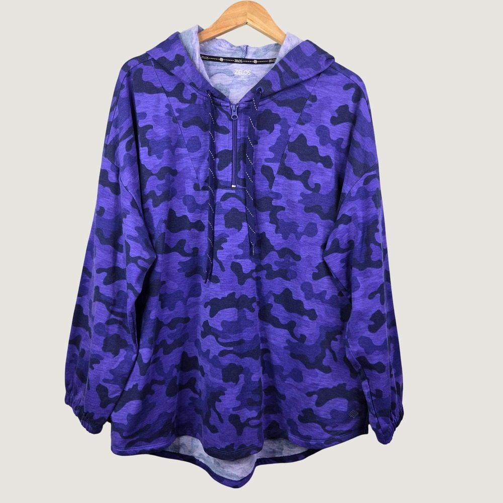 Zelos Hoodie Women's 2X Purple Camo Quarter Zip Pullover Activewear Sweatshirt
